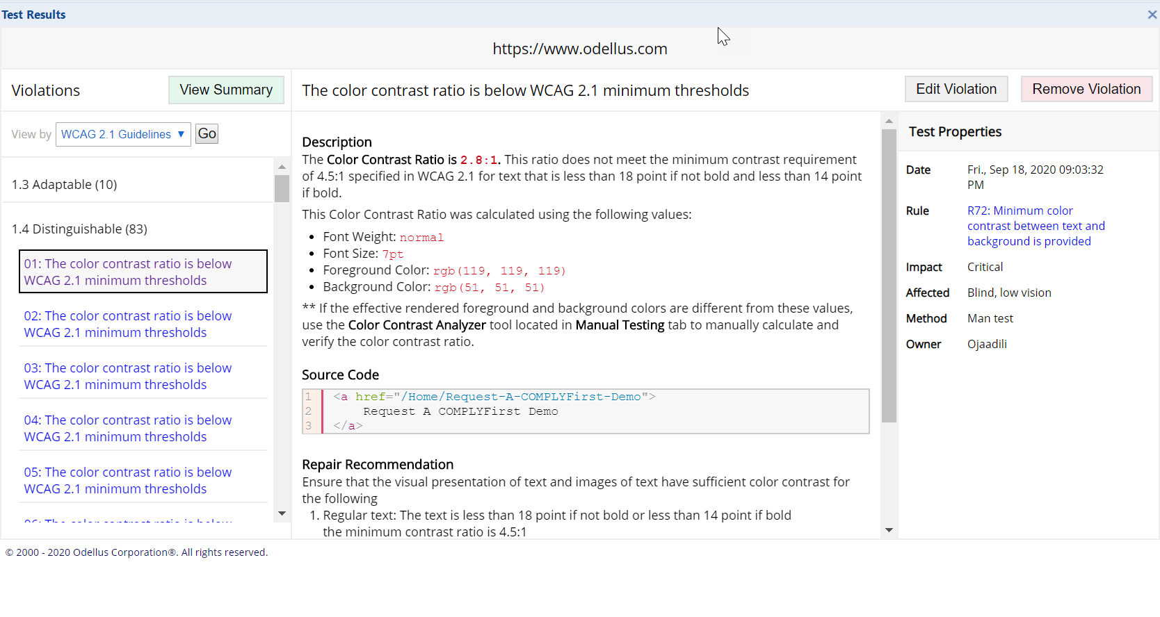 Sample COMPLYFirst Element-V Details report